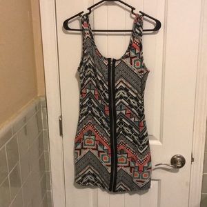 Front zip Aztec pattern body con dress